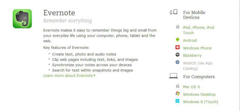 Evernote platformy a aplikácie
