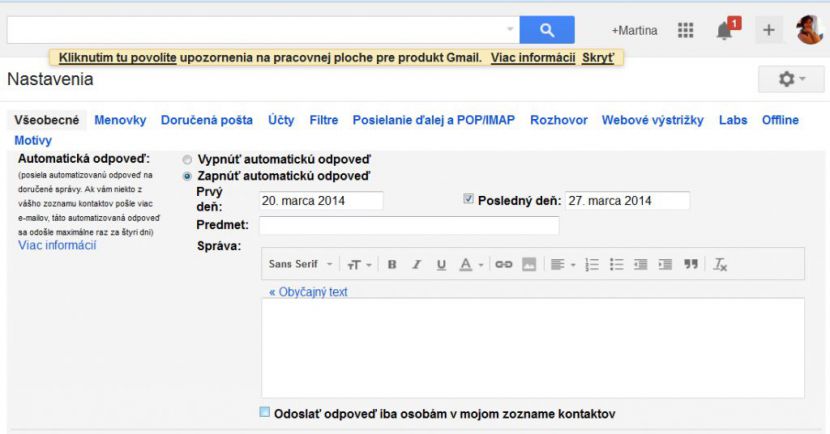 Gmail - automatická odpoveď