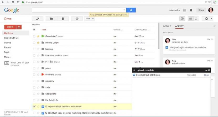 Google Drive - pracovná plocha