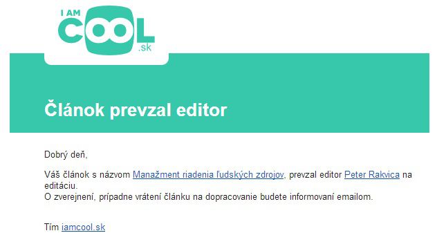 Text mailu - prevzatie článku editorom