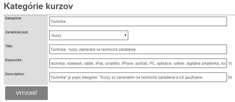 Vzor novej kategórie kurzov