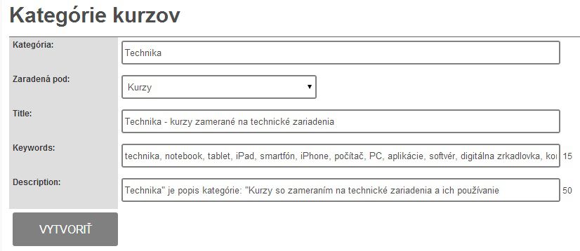 Vzor novej kategórie kurzov